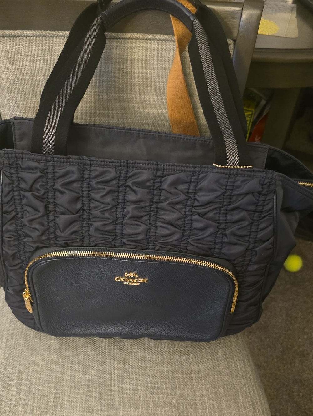 COACH Blue  Quilted Nylon Tote with Gold Hardware